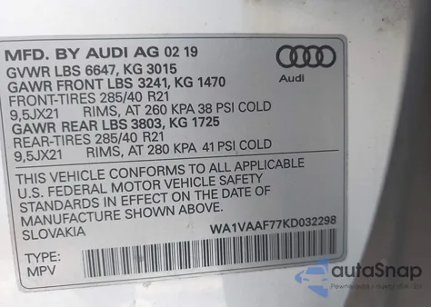 2019 Audi Q7 55 Premium from USA, damaged, VIN WA1VAAF77KD032298